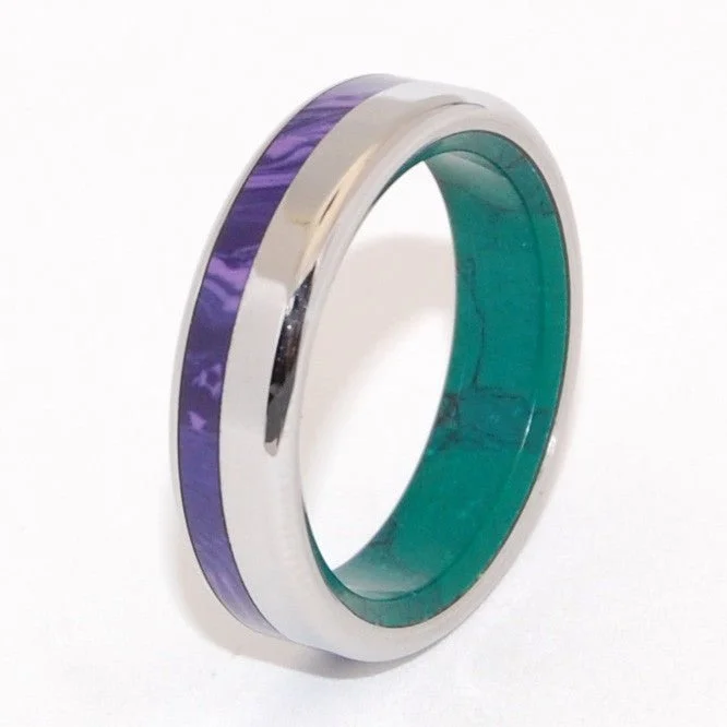 unique rings with gemstones -Purple Isle | Men's Jade Stone, Charoite Stone & Titanium Wedding Ring