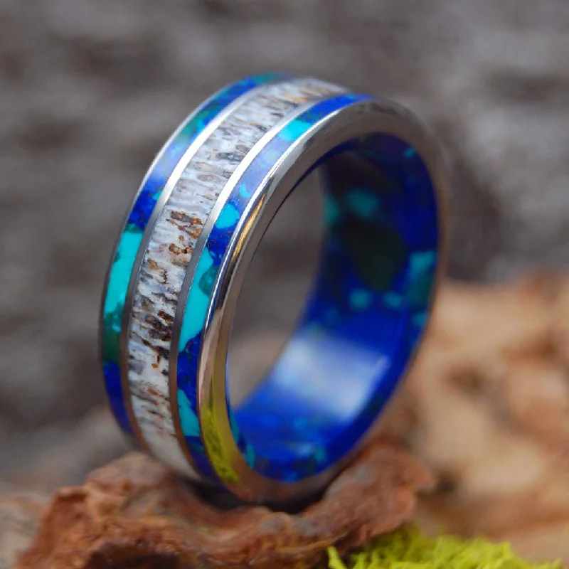 adjustable rings for women -Azurite Moose Off Maine | Men's Azurite, Moose Antler & Titanium Wedding Ring