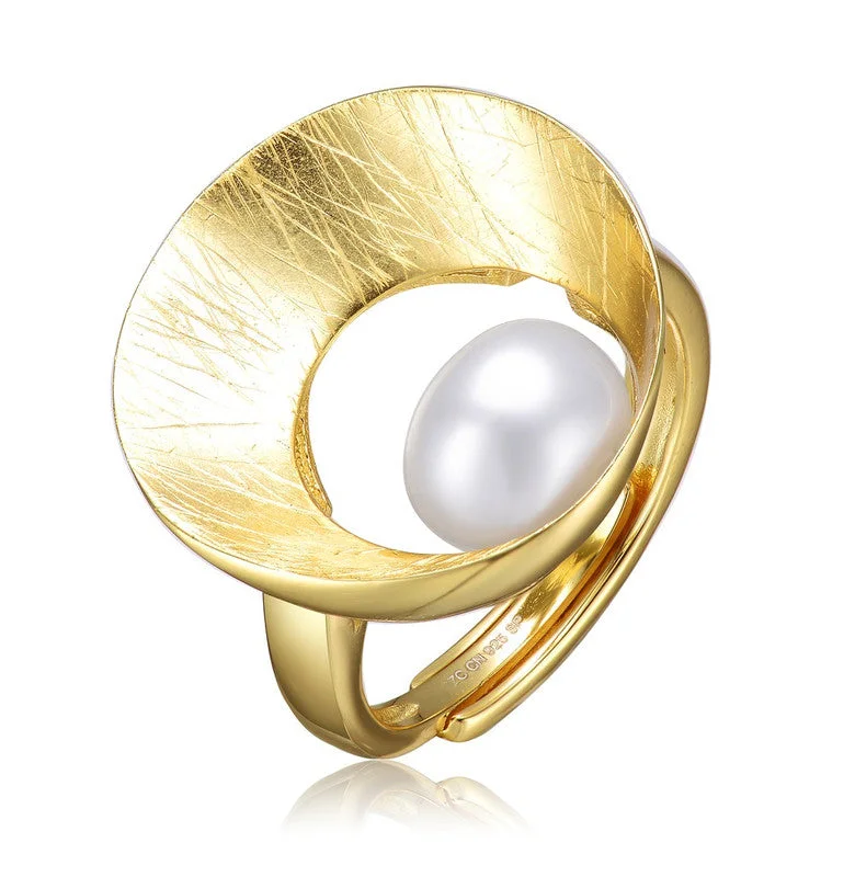 stunning engagement rings -Sterling Silver 14k Gold Plated with Genuine Freshwater Pearl Geometric Ring