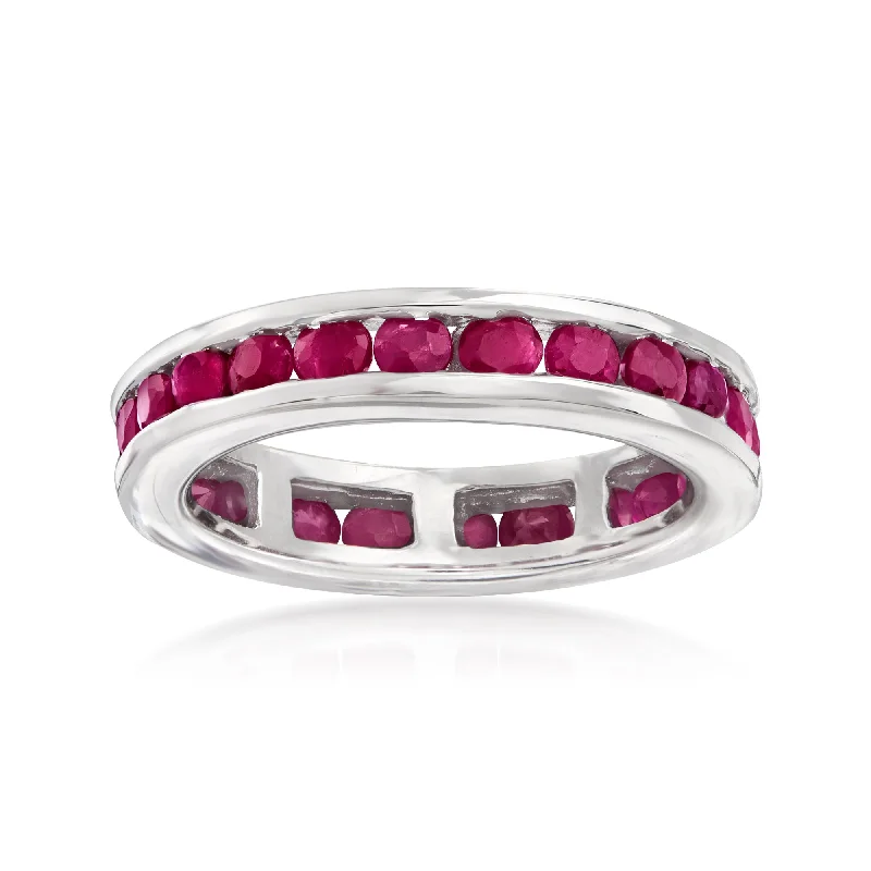 diamond-studded engagement rings -Ross-Simons Channel-Set Ruby Eternity Band in Sterling Silver