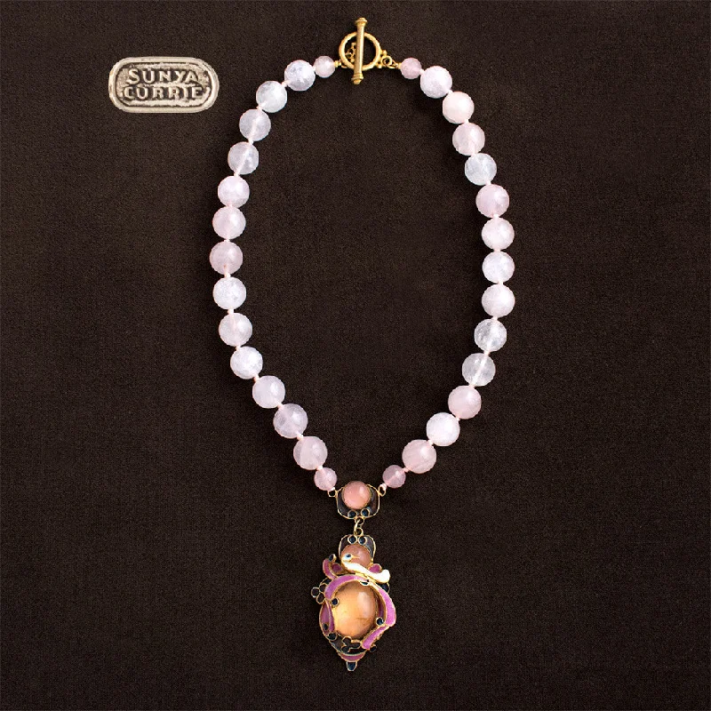 diamond necklaces for women -Rose Quartz Bird Pendant  Necklace