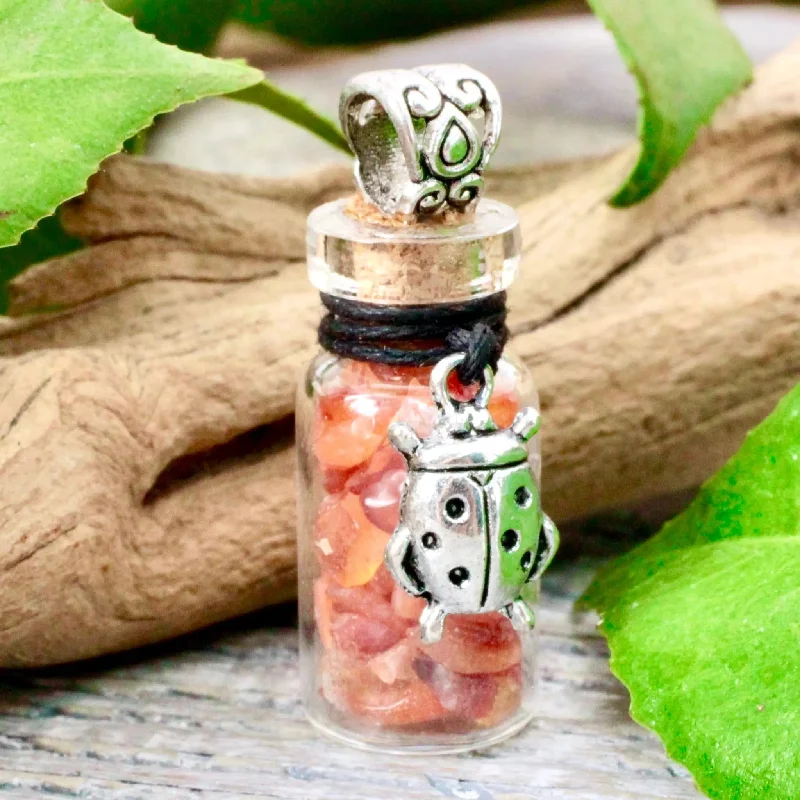 luxury diamond pendant necklaces -Carnelian Good Luck Spell Jar Necklace