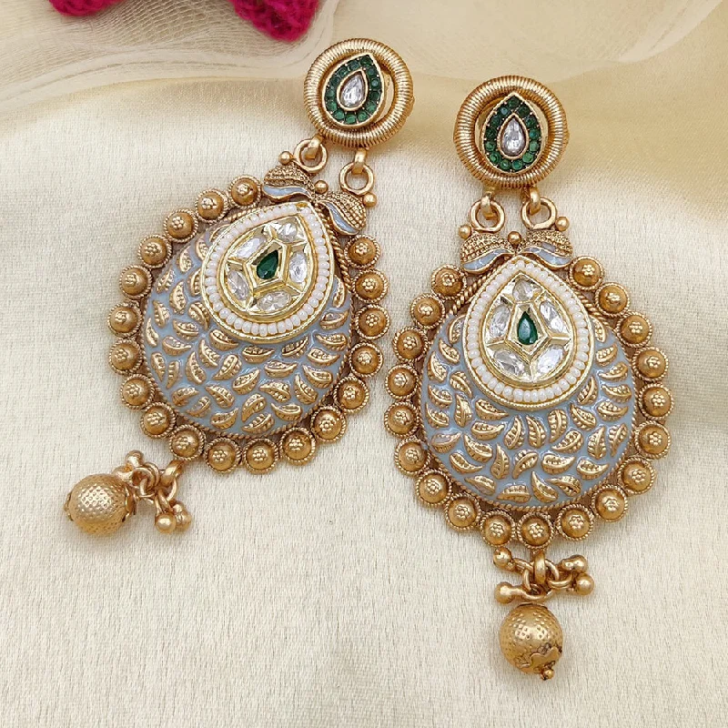 long dangly earrings -Jewel Addiction Copper Rajwadi Finish Pota Stone Dangler Earrings