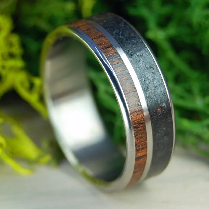 women’s stacking rings -Alaskan Heart | Men's Alaskan Lava, Koa Wood & Titanium Wedding Ring