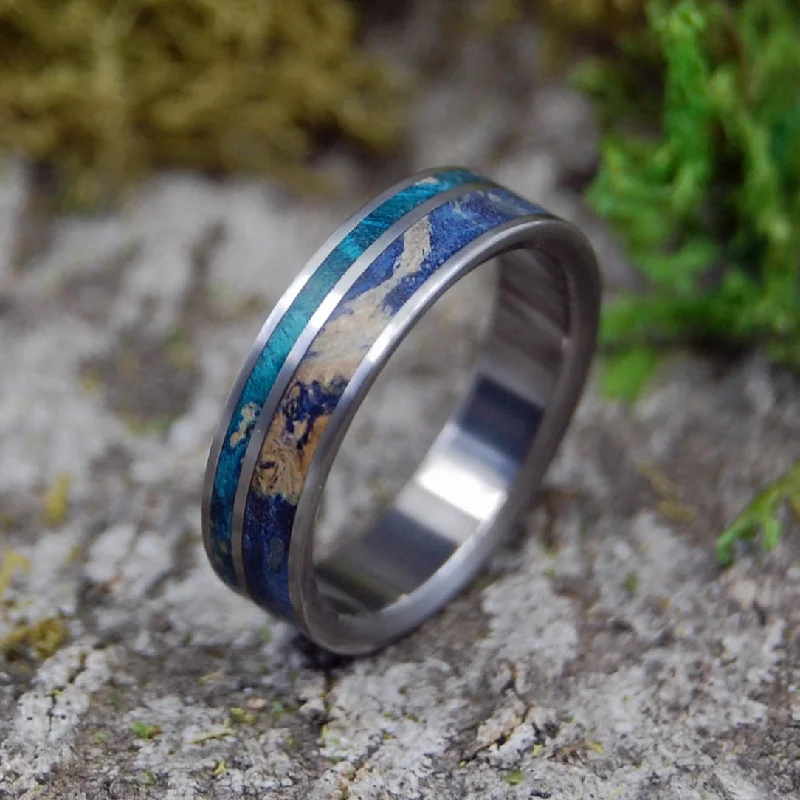 sterling silver rings -Blue Box Elder Bliss | Men's Blue Box Elder Wood & Titanium Wedding Ring