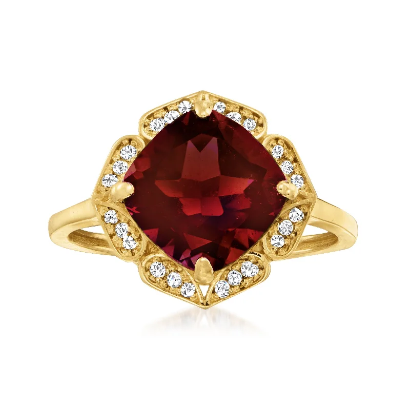 luxurious engagement rings -Ross-Simons Garnet and . White Topaz Ring in 14kt Yellow Gold