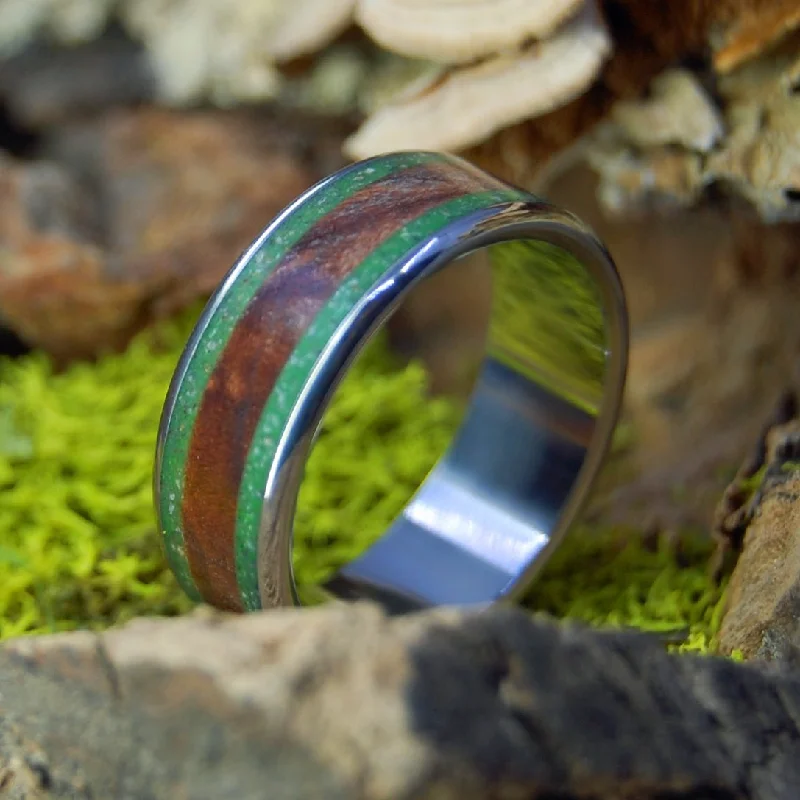 diamond-studded wedding rings -New England Echo | Men's Beach Sand, Red Oak & Titanium Wedding Ring