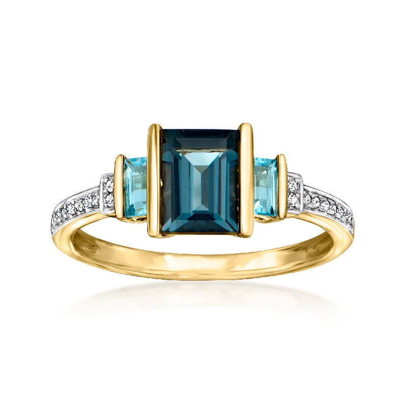 simple engagement rings -Ross-Simons London and Swiss Blue Topaz Ring With Diamond Accents in 14kt Yellow Gold