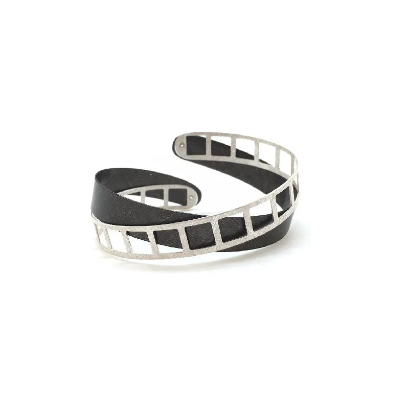 women’s charm bracelets -Oxidized and Bright Silver Film Strip Bracelet