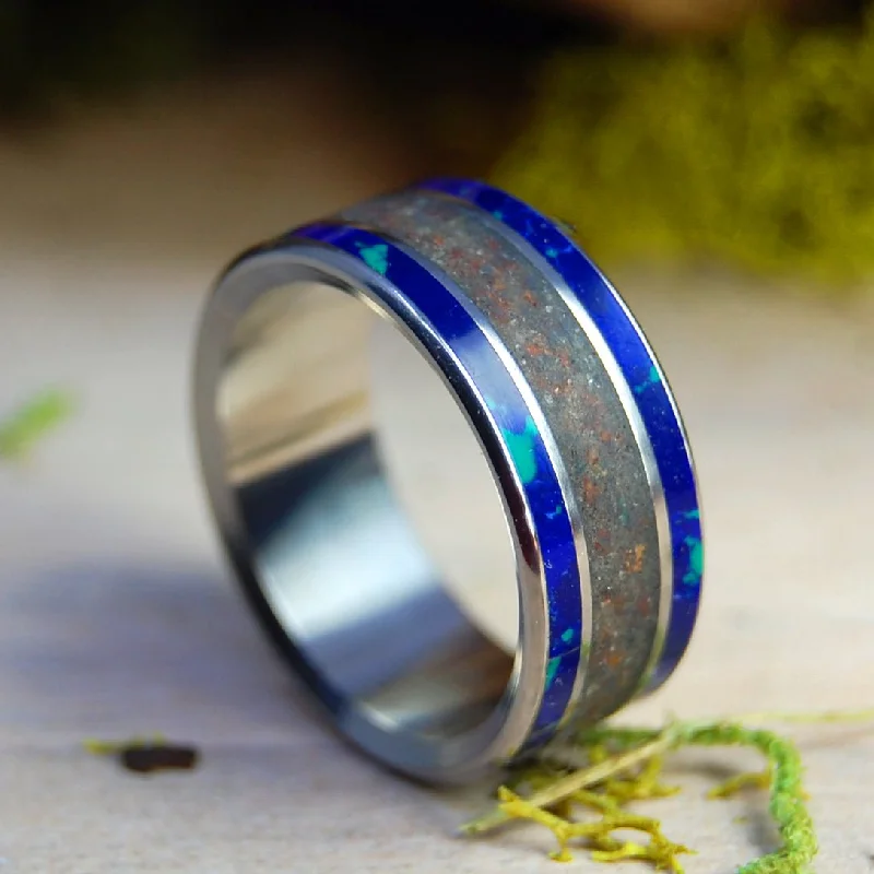 wedding rings for brides -Chebeague Island Maine | Men's Sand, Azurite, Malachite & Titanium Wedding Ring