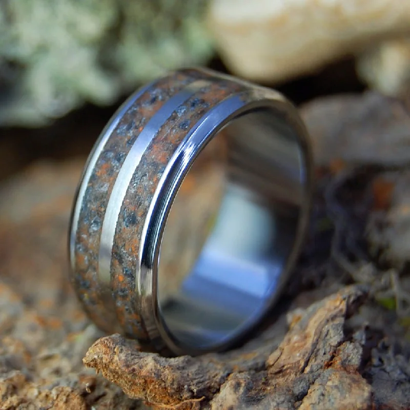 women rings -Tomb Of Christ | Men's Jerusalem Earth, Armenian Obsidian & Titanium Wedding Ring