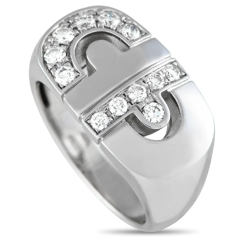 diamond-studded engagement rings -Bvlgari Parentesi 18K White Gold Diamond Ring BV03-121924