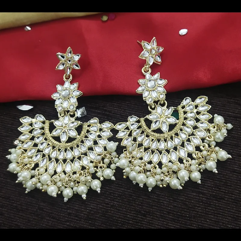 elegant ear studs -Gehana Mahal Gold Plated Kundan And Pearl Dangler Earrings