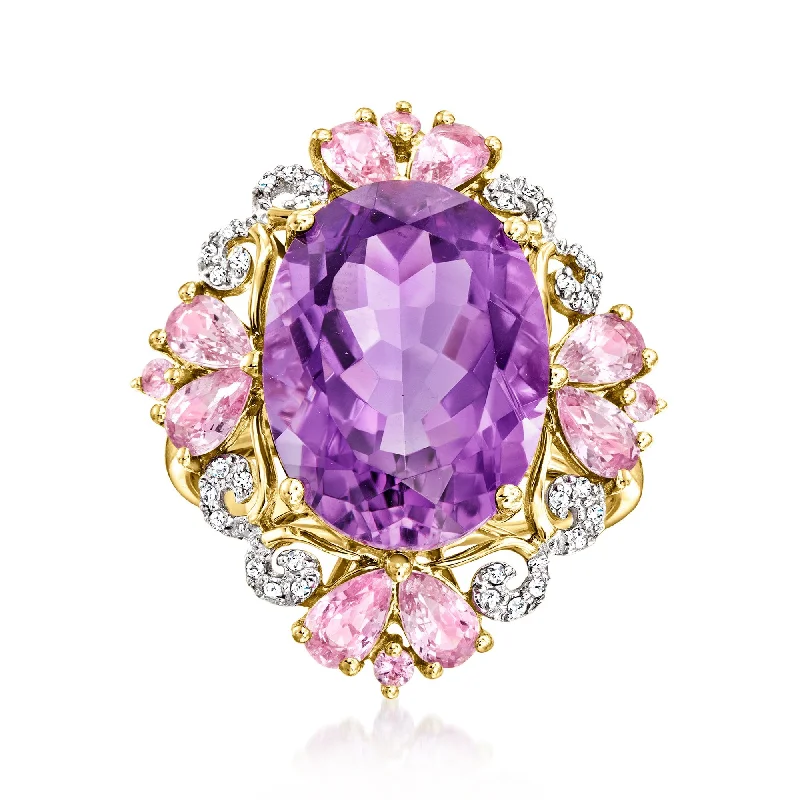 custom-designed engagement rings -Ross-Simons Amethyst and Pink Sapphire Ring With . Diamonds in 14kt Yellow Gold