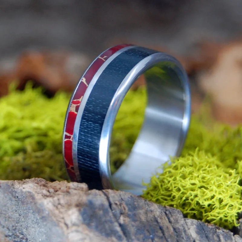 sterling silver rings -Harlem Saint | Men's Red Jasper Stone, Carbon Fiber & Titanium Wedding Ring