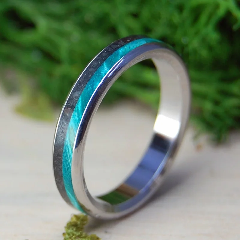 trendy gold rings -Inox Lava Turquoise I | Men's Wood, Icelandic Lava & Inox Steel Wedding Ring