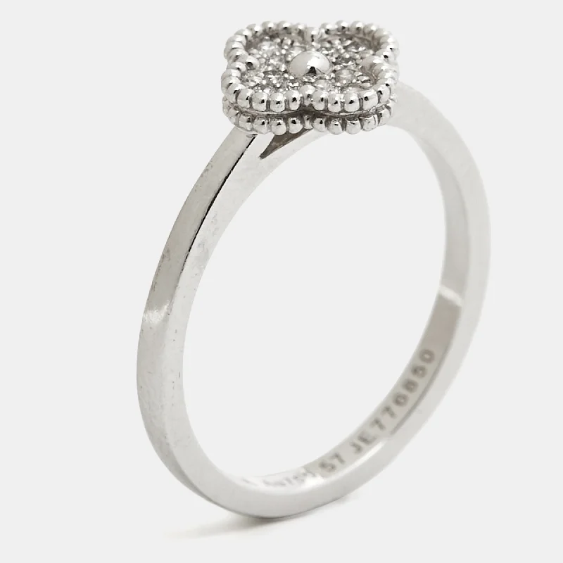 vintage style engagement rings -Van Cleef & Arpels Sweet Alhambra Diamond 18K White Gold Ring