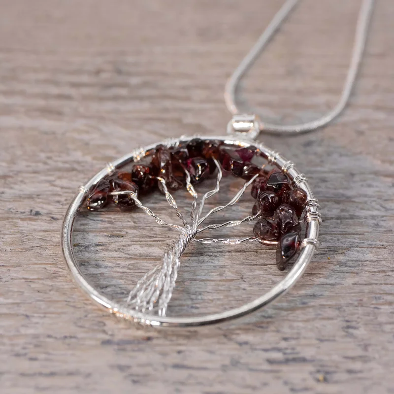 vintage style necklaces -Garnet Tree of Life Necklace