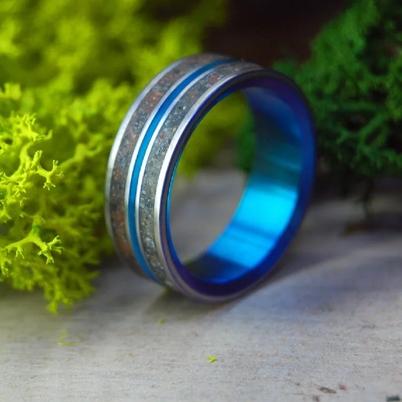 stackable gemstone rings -Snow Canyon Deer Turquoise | Men's Deer Bone, Lava, Beach Sand & Titanium Wedding Ring