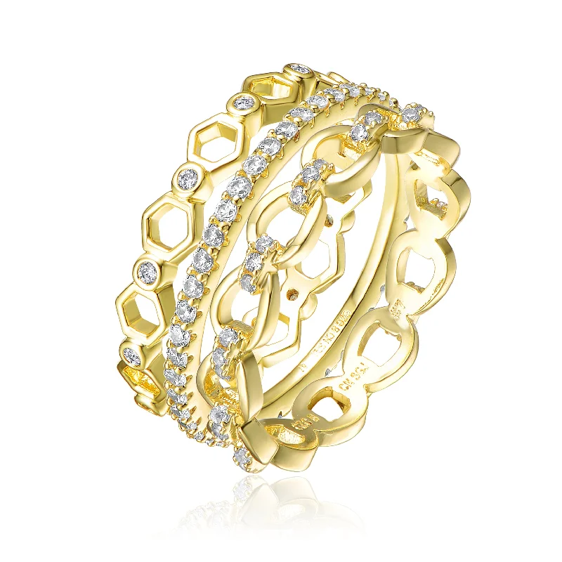 personalized engagement rings -Rachel Glauber Gold Plated Clear Cubic Zirconia Stackable Ring