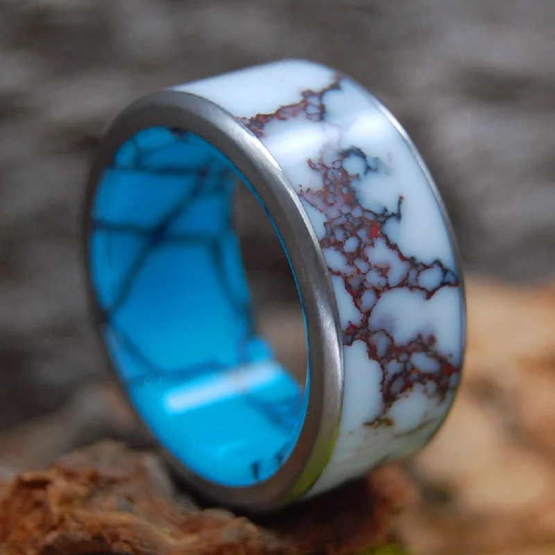 unique wedding rings -Bow To The Queen With Edges | Men's Turquoise, Wild Horse Jasper Stone & Titanium Wedding Ring