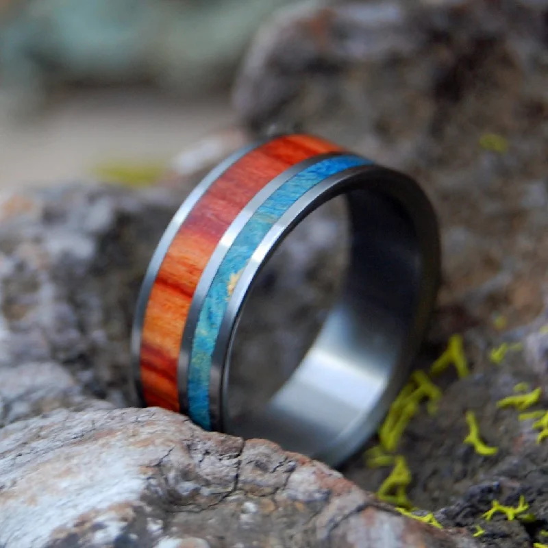 engagement rings with diamonds -Blue Tulips | Men's Tulip Wood, Blue Box Elder & Titanium Wedding Ring