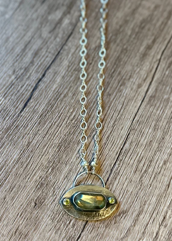 engraved nameplate necklaces -Labradorite Saucer Necklace