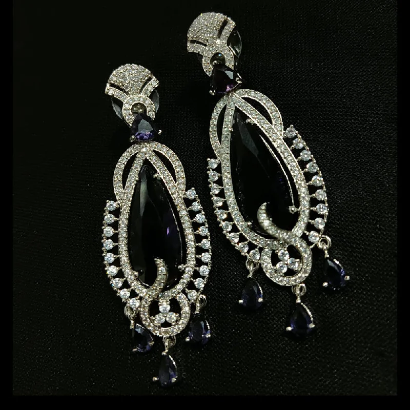 chic silver earrings -Manisha Jewellery Silver Plated AD Dangler Earrings