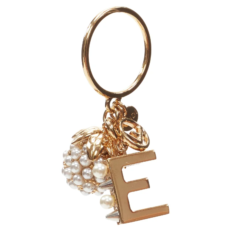 women’s rose gold engagement rings -Fendi tone E alphabet pearl spike embellished berry charm ring