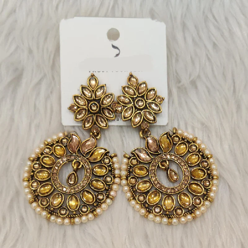 lightweight earrings for everyday wear -Dhwani Gold Plated Kundan Stone And Pearl Dangler Earrings