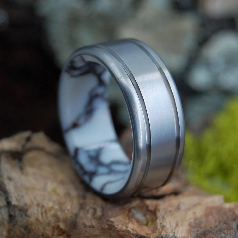 handmade rings for women -Satin Baltic Wild Horse | Men's Jasper Stone & Titanium Wedding Ring